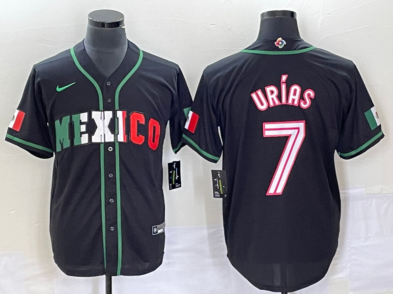 Men's Mexico Baseball #7 Julio Urías 2023 Black World Baseball With Patch Classic Stitched Jersey